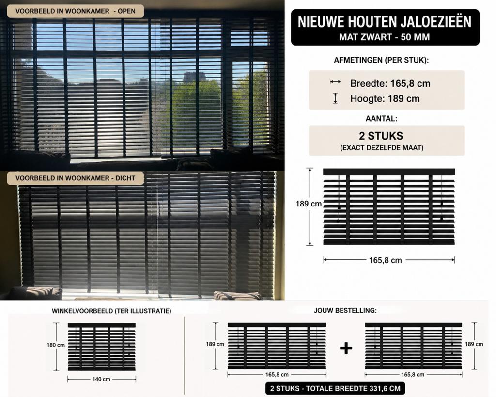 Nieuwe houten jaloezieën zwart, Huis en Inrichting, Ophalen, Nieuw, Zwart, 150 tot 200 cm