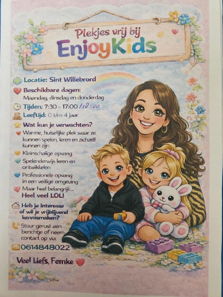 Plekjes vrij bij gastouder in Sint Willebrord, Ophalen of Verzenden, Nieuw