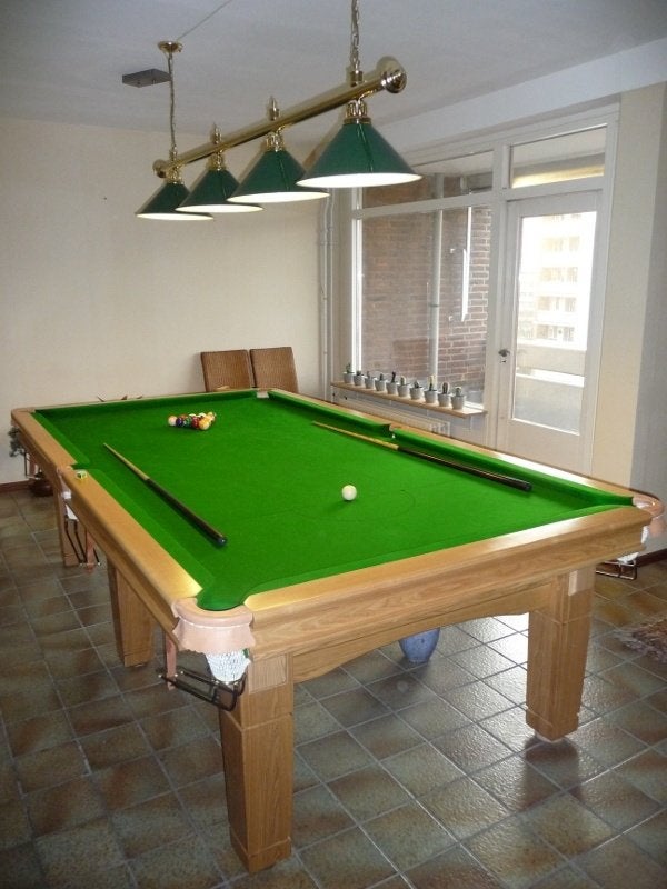 Mooie 9ft snookertafel met Verlichting en Afdekplaten, Sport en Fitness, Biljarten en Poolen, Ophalen, Gebruikt, Snookertafel