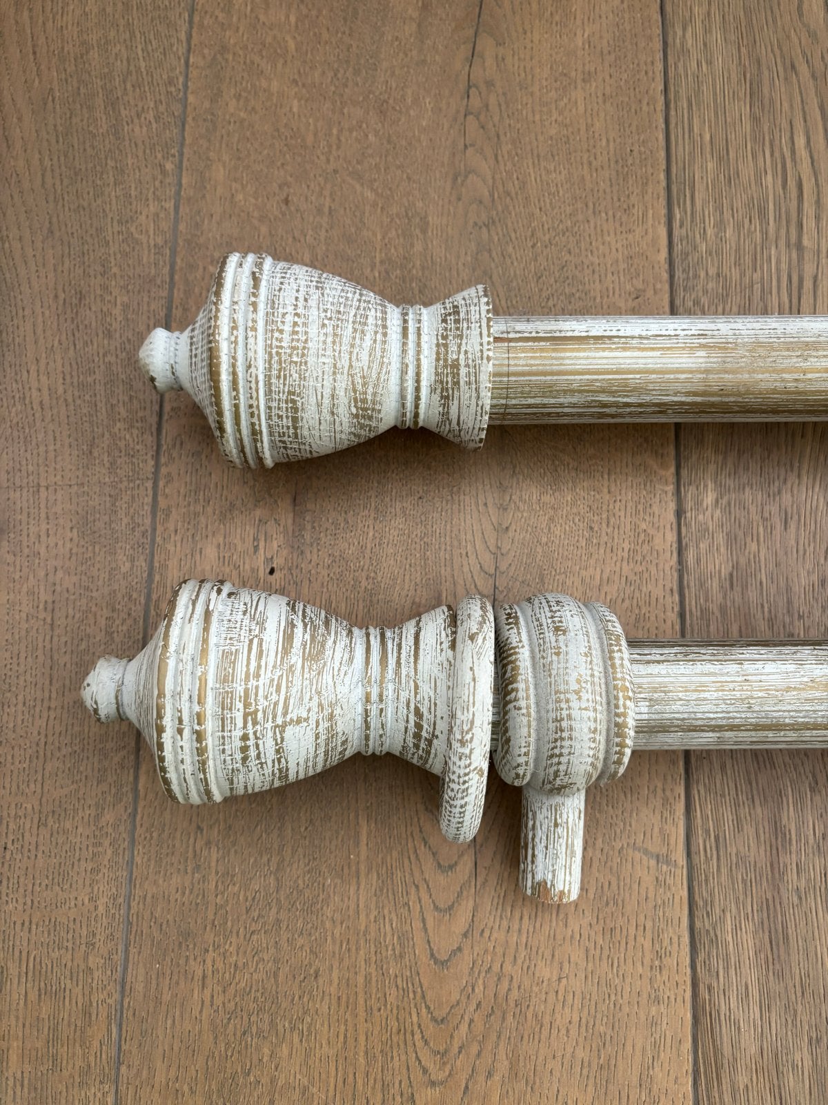 Massiefhouten Gordijnroede Wit/Bruin - 2 Lengtes, incl. Ring, Ophalen, Gebruikt, Wit