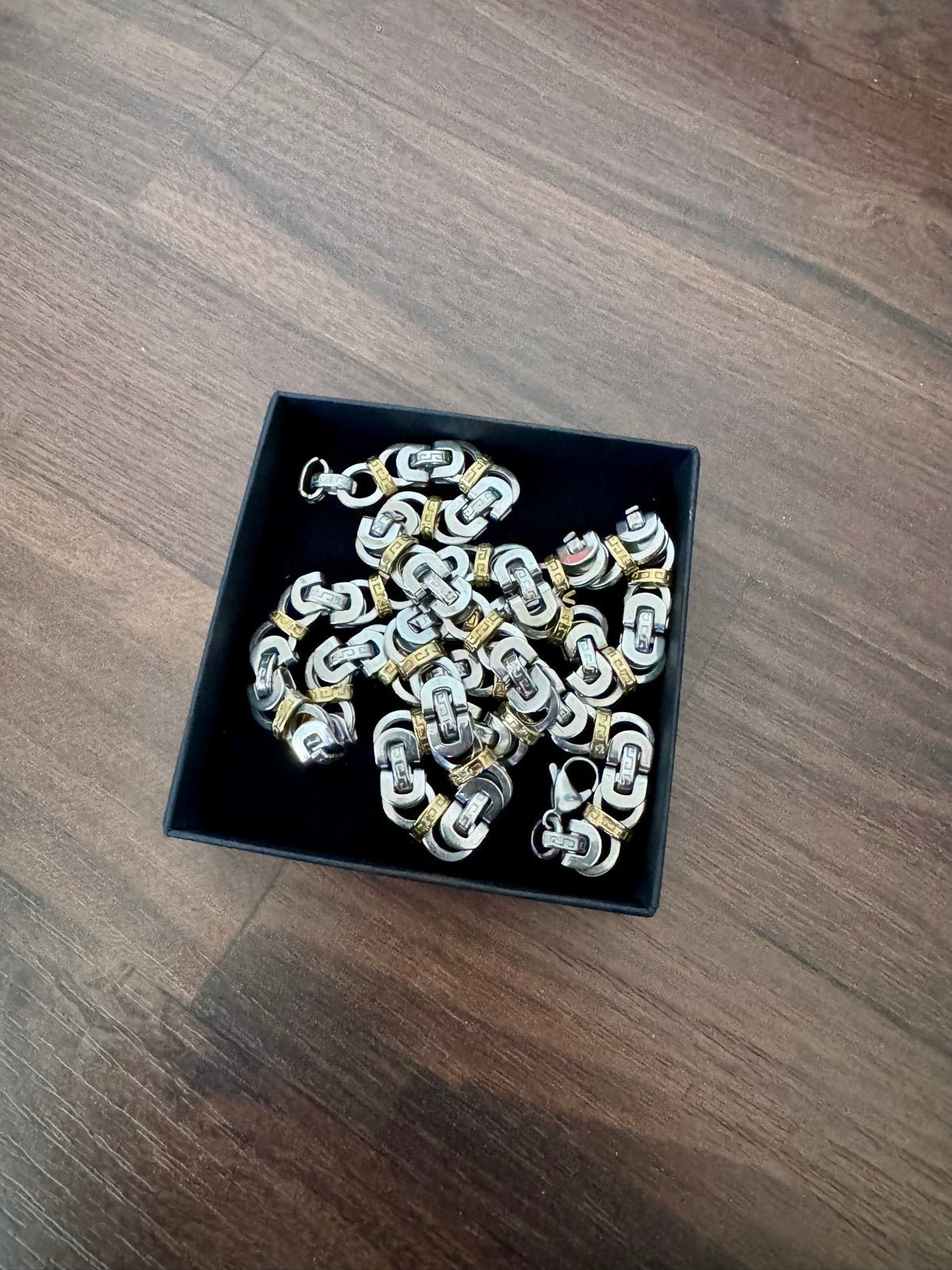 Zilverkleurige stalen ketting met gouden accenten, Ophalen, Zo goed als nieuw, Zilver, Overige materialen