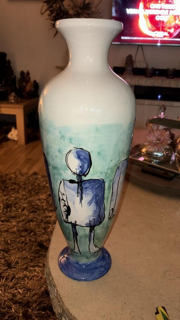 Unieke handgeschilderde vaas met abstracte figuren, Ophalen