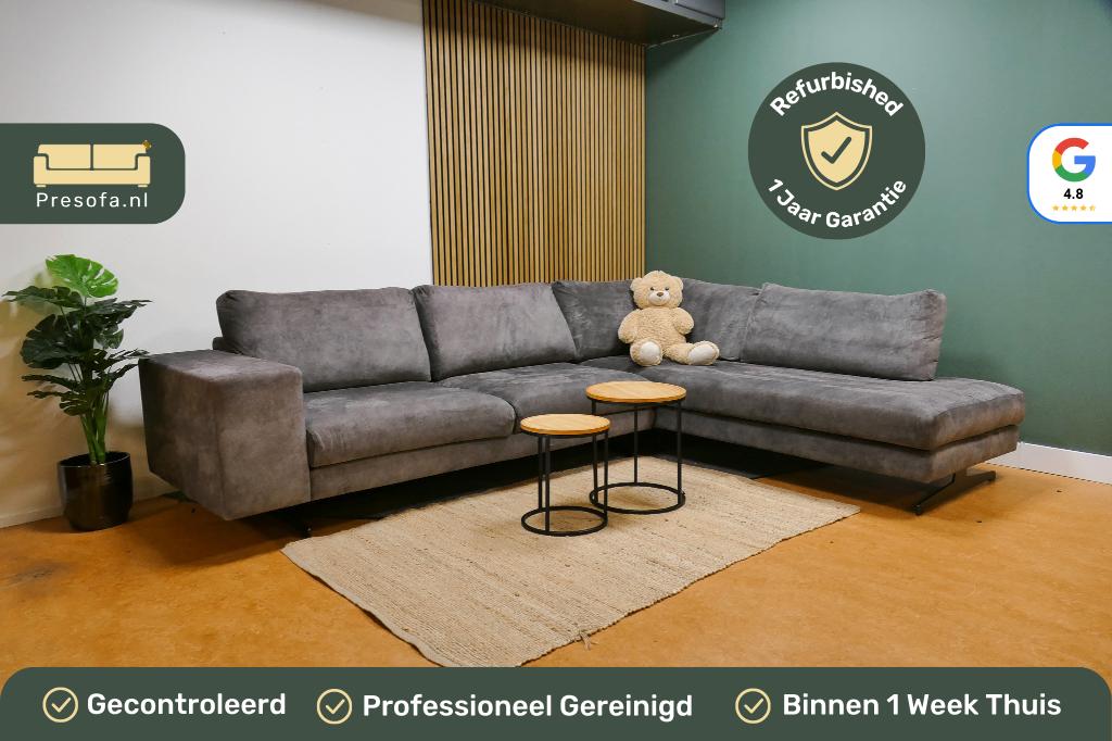 Hoekbank Donker Grijs Velvet [Refurbished], -, -, Hoekbank, 300 cm of meer