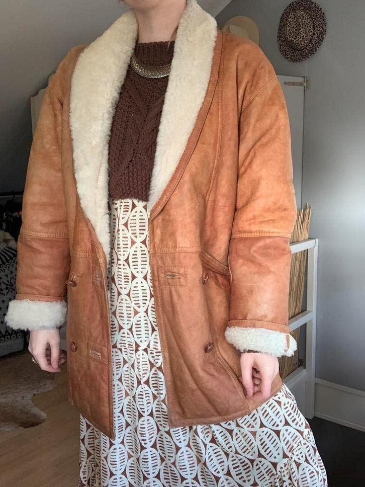 Vintage leren bomberjack L bohemian lammy coat, Maat 38/40 (M), -, Ophalen of Verzenden, Zo goed als nieuw
