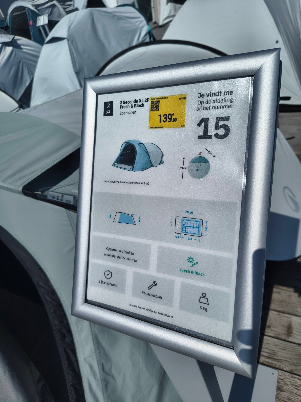 Quechua 2 Seconds XL Fresh & Black pop-up tent – 2 personen, Ophalen, Zo goed als nieuw