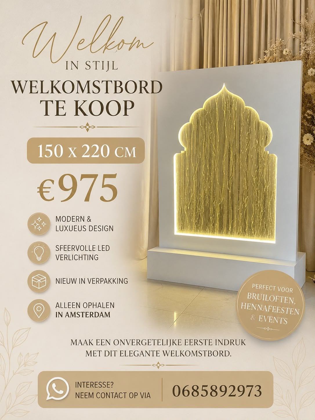 Luxe Welkomstbord met Water Effect en LED Verlichting, Ophalen, Nieuw
