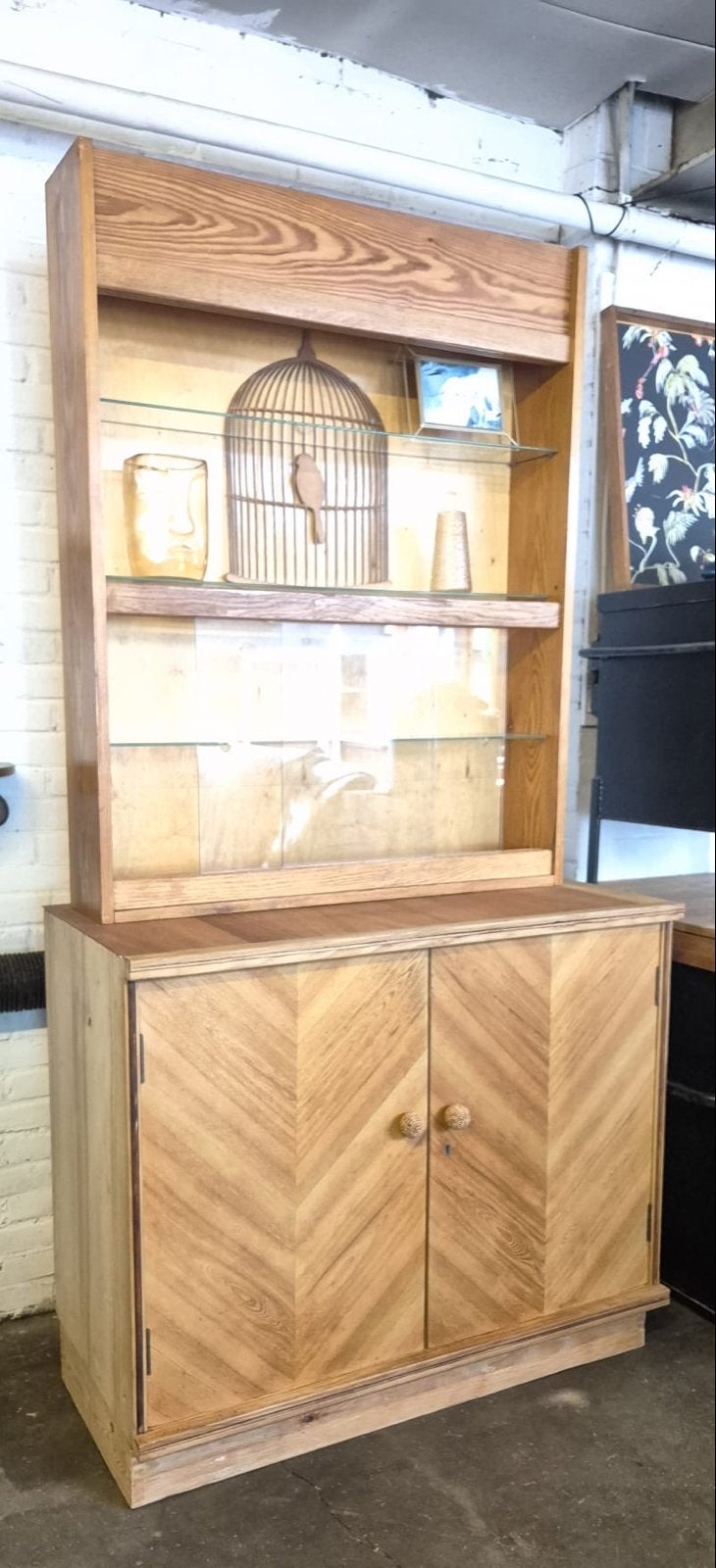 Vintage Houten Schoolkast Buffetkast Vitrinekast, Huis en Inrichting, Ophalen