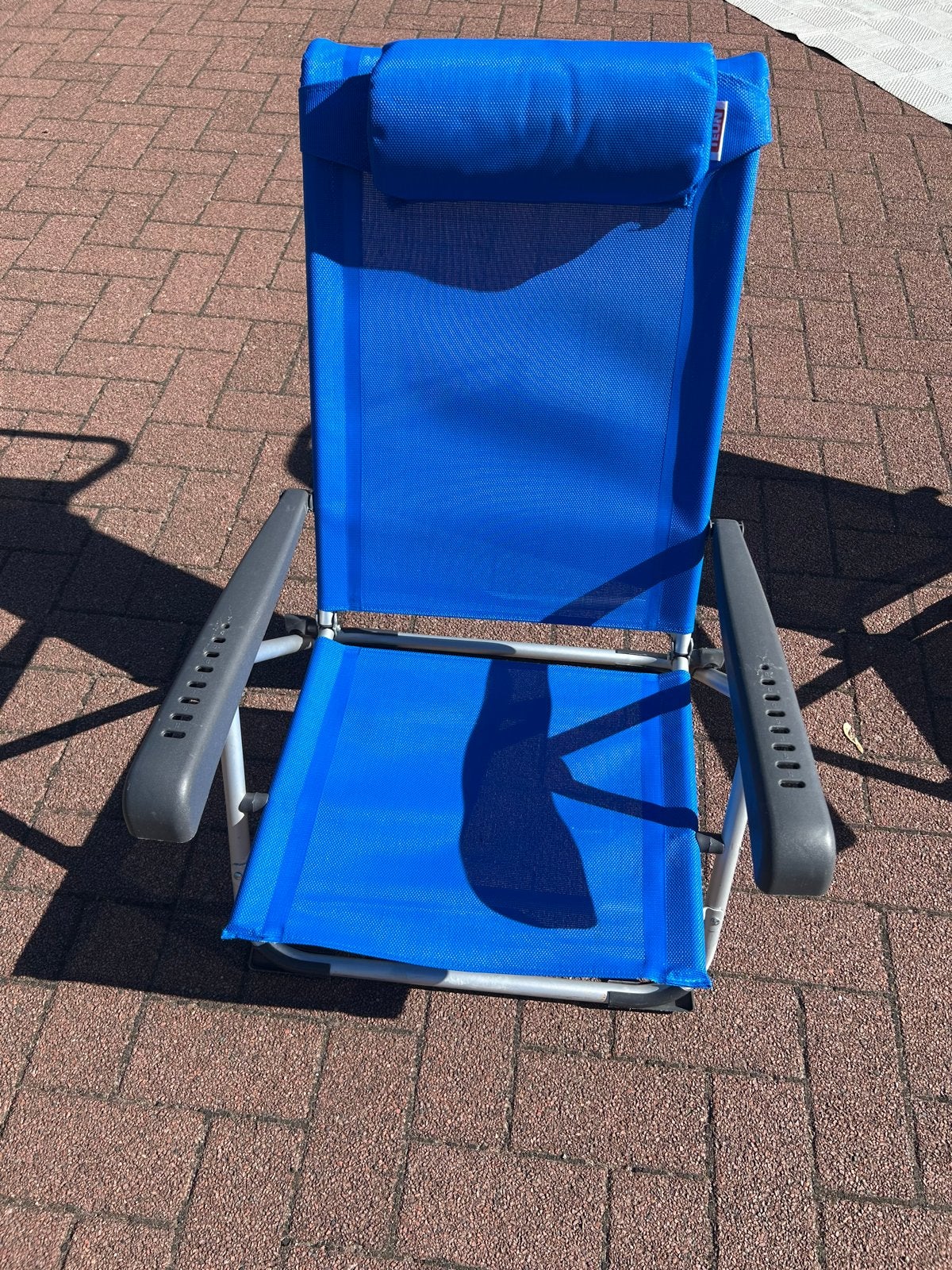 2x Blauwe verstelbare strandstoelen met hoofdsteun, Ophalen, Zo goed als nieuw, Textileen, Inklapbaar
