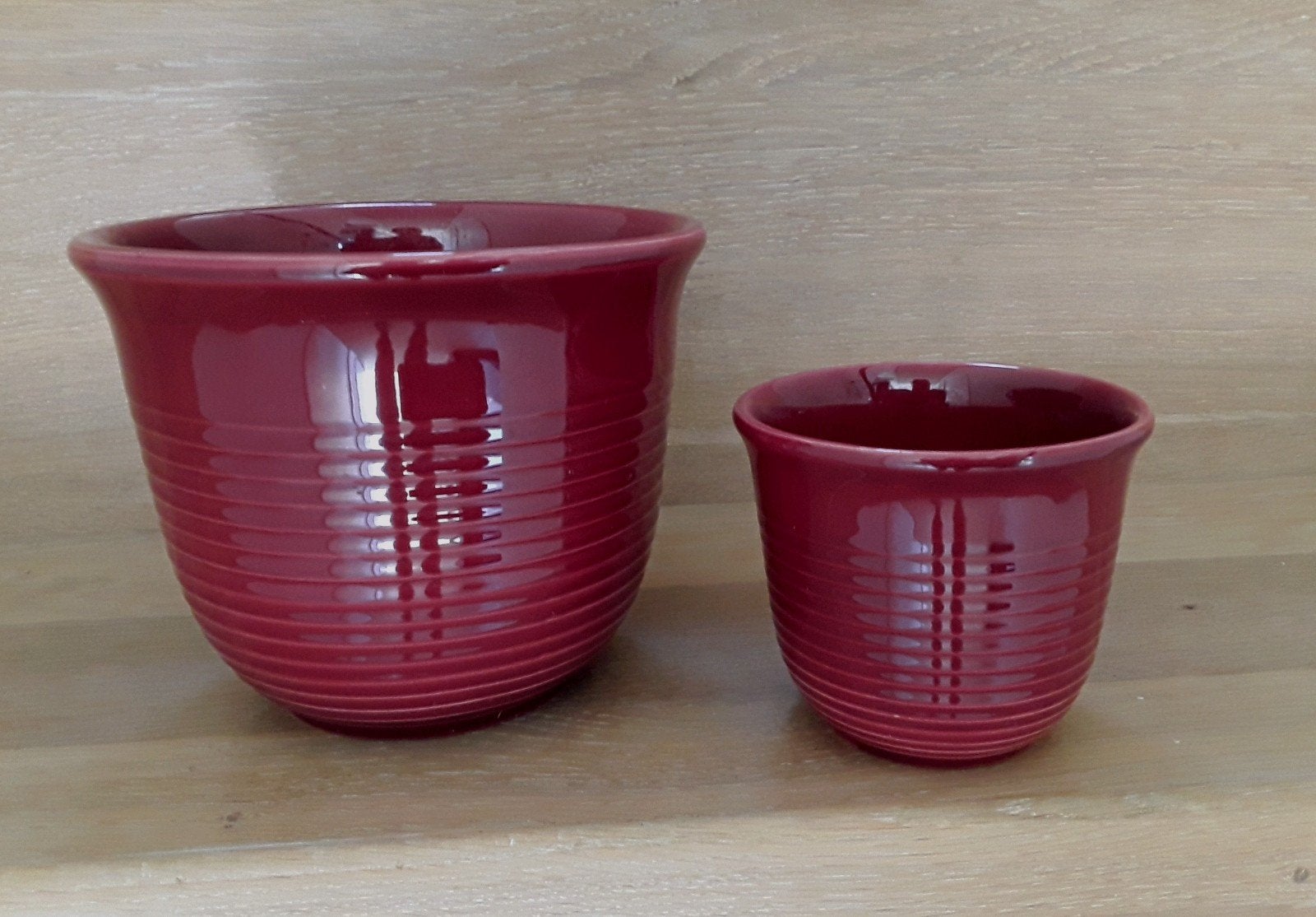 Set vintage bloempotten. donker rood, 9 en 13,5cm hoog, Gebruikt, Rond, Binnen, Ophalen of Verzenden