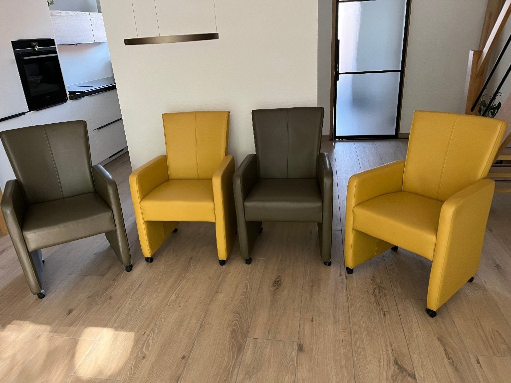 Leren eetkamerstoelen, Huis en Inrichting, Ophalen, Gebruikt, Overige kleuren, Leer