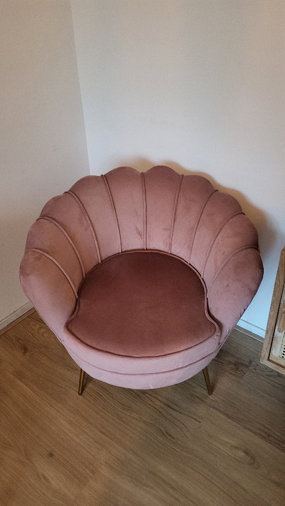 Prachtige roze schelpstoel met kussen, Huis en Inrichting, Fauteuils, Ophalen, Gebruikt, Schelpstoel, Modern, Decoratief, 75 tot 100 cm