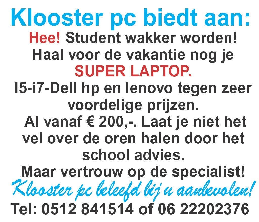 School laptops voor vriendelijke prijzen, Ophalen, Refurbished, 14 inch, Info@kloosterpc.nl