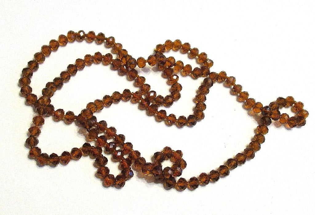 Sierlijke Facetten Amber glas kralen ketting 114 cm., Ophalen of Verzenden, Zo goed als nieuw, Overige materialen