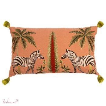 Decoratief kussen met zebra's en palmbomen, Huis en Inrichting, Overige merken, Inclusief binnenkussen, Oranje, Ophalen of Verzenden