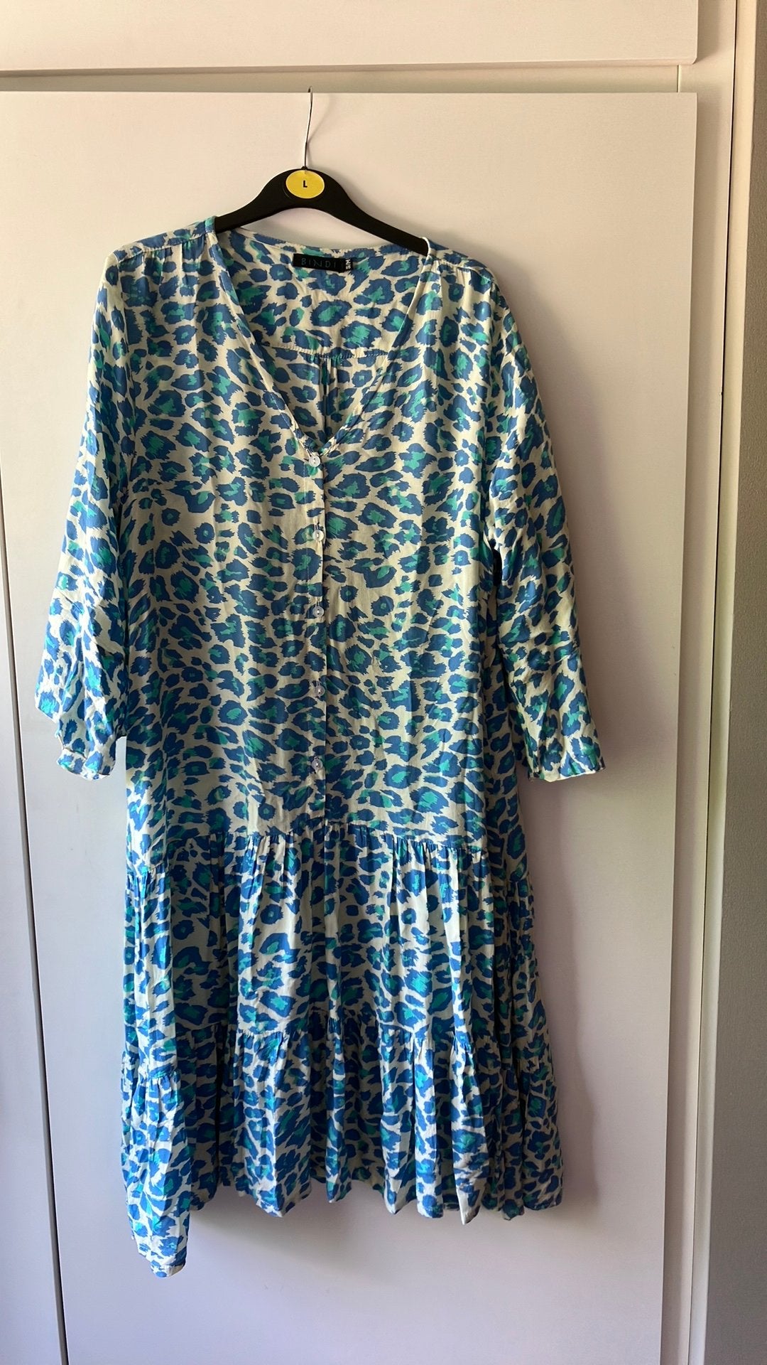 Bindi. Lichtblauwe met groen boho zomerjurk. Maat M, Maat 38/40 (M), Blauw, Ophalen of Verzenden, Zo goed als nieuw