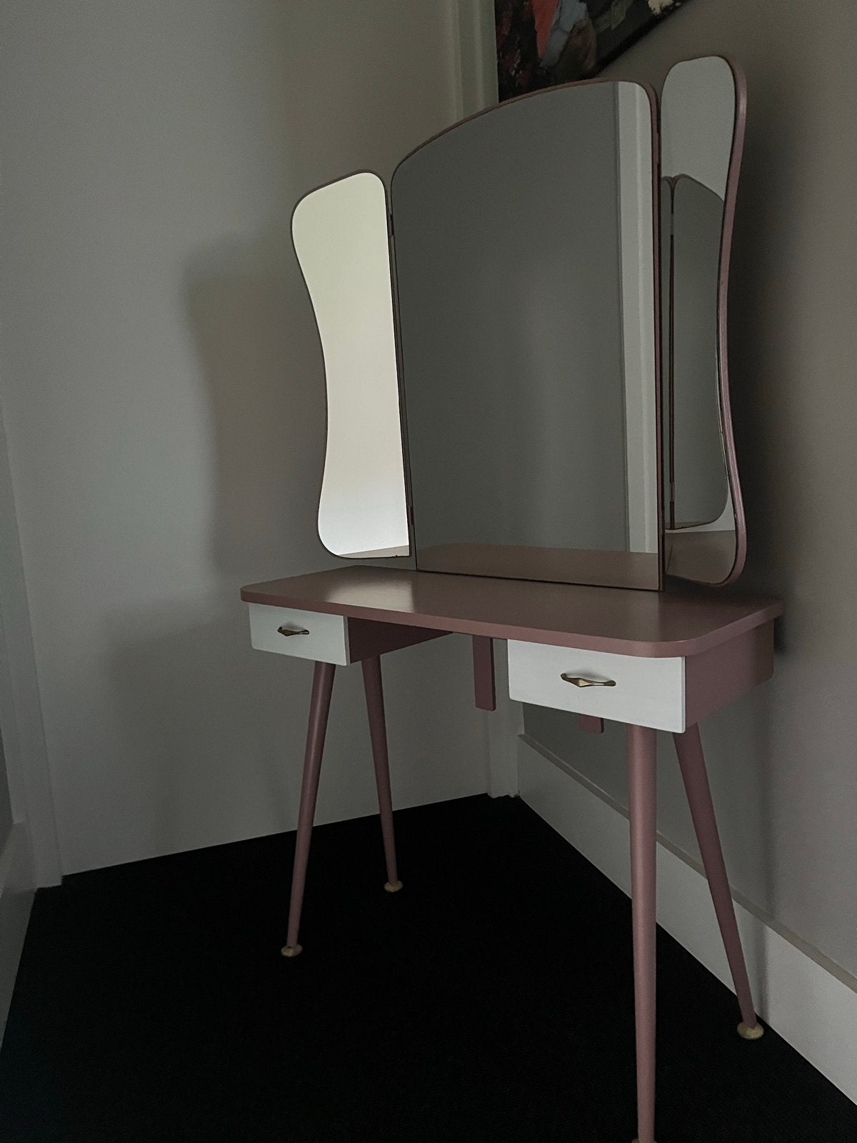 Kaptafel voor kleine meisjes - Oud roze met wit, Huis en Inrichting, Tafels | Kaptafels, Gebruikt, 100 tot 150 cm, 50 tot 100 cm