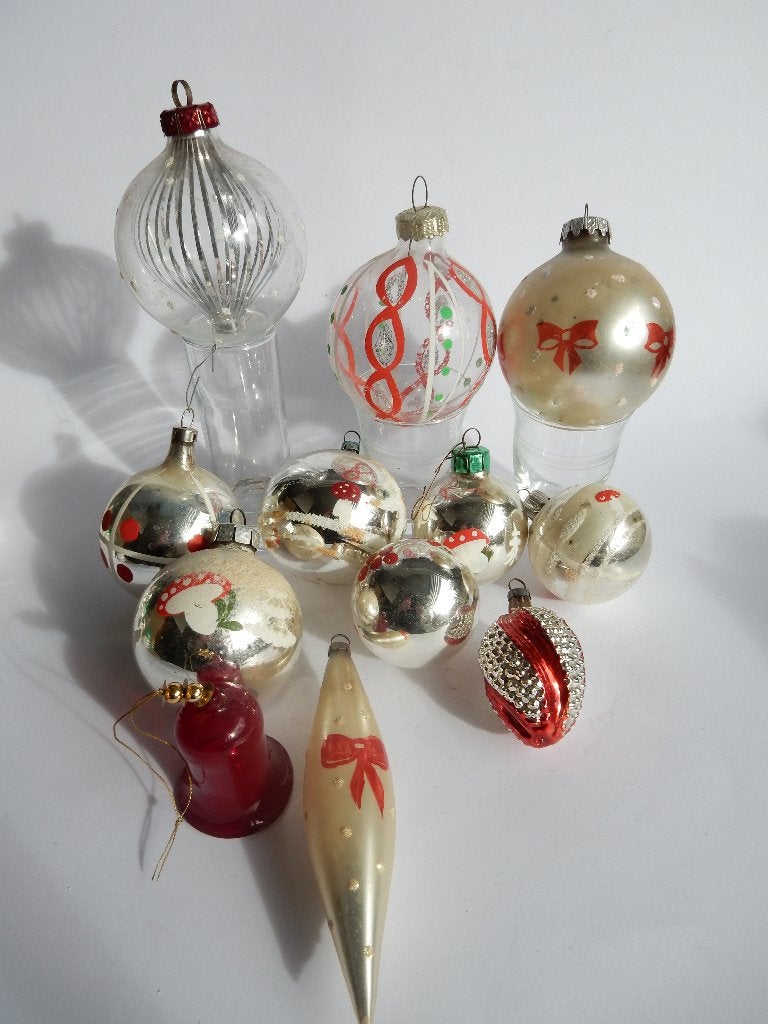 3.)  12 oude kerstballen rood  / accent kleur, Ophalen of Verzenden, Gebruikt