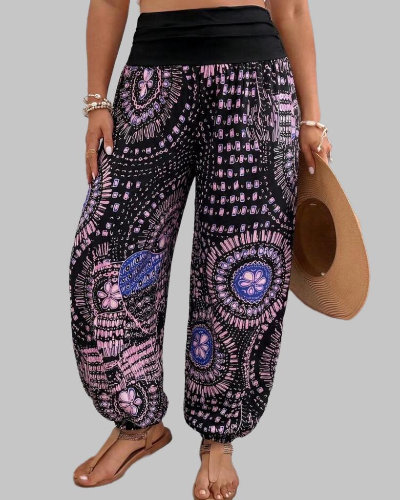 Comfortabele Harembroek met Etnische Print (44-52), Verzenden, Nieuw, Zwart, Broek of Spijkerbroek