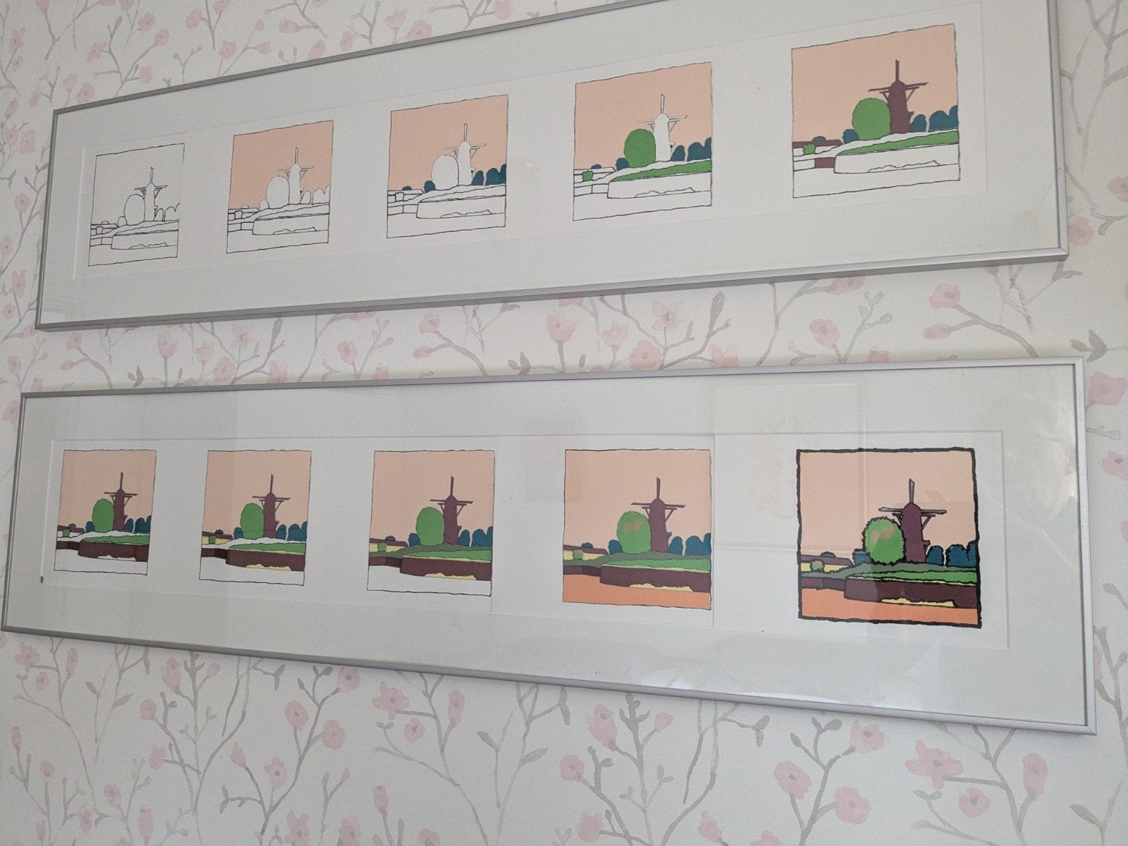 Molen in Vesting Hellevoetsluis, 2x  30x120cm, Antiek en Kunst, Kunst | Litho's en Zeefdrukken, Ophalen, Zeefdruk