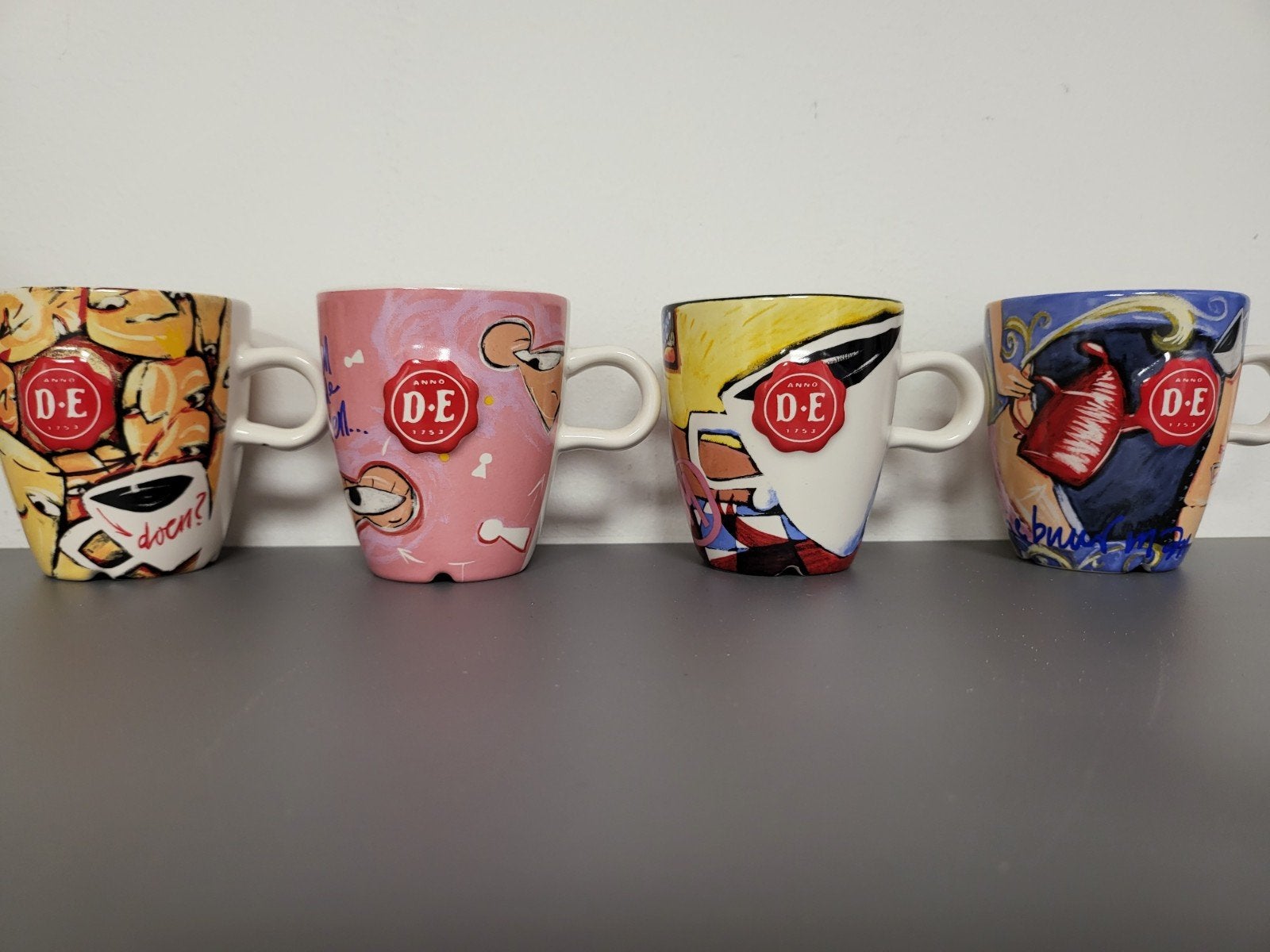 Douwe Egberts DE Mokken - Set van 4, Ophalen of Verzenden, Steen/keramiek, Meerkleurig, Overige merken