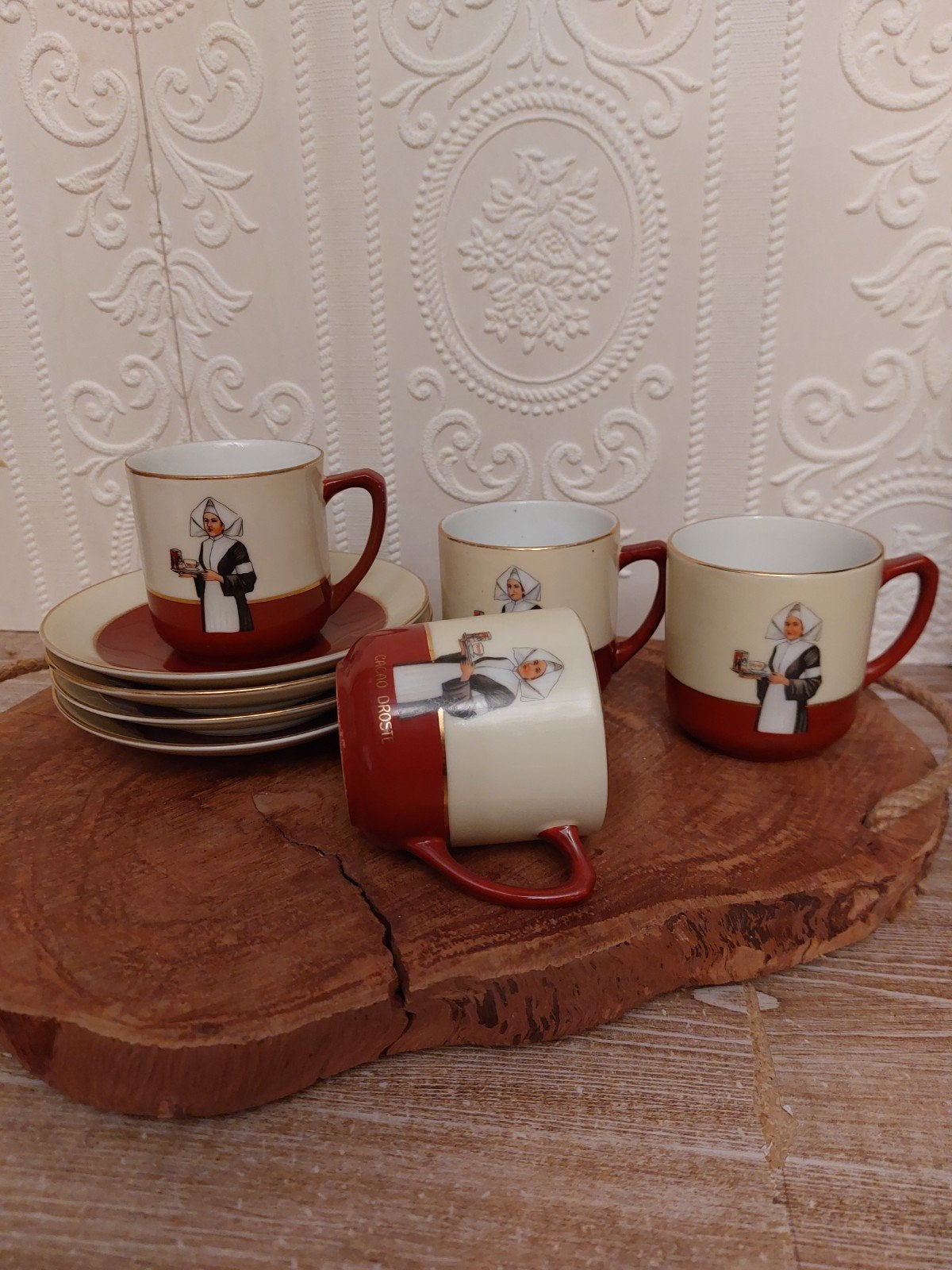 4 vintage kop en schotel Droste cacao, Ophalen of Verzenden