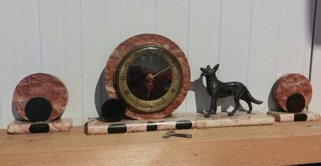 klokkenset antiek met bronze herder - zgan, Antiek en Kunst, Antiek | Klokken, Ophalen of Verzenden
