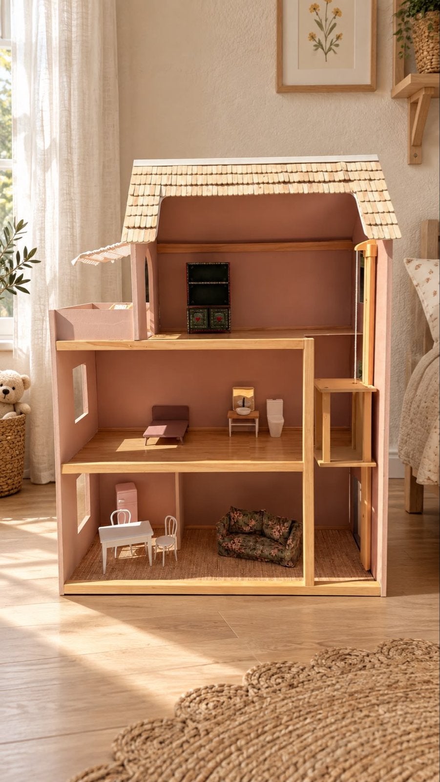 Het zomer poppenhuis met meubels (80x61 cm), Kinderen en Baby's, Ophalen, Gebruikt, Poppenhuis