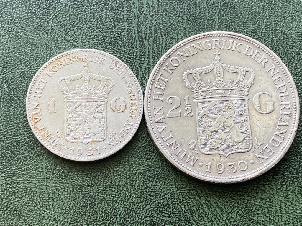 Set van 1 gulden en 2½ gulden munten Koningin Wilhelmina, Setje, Zilver, Ophalen of Verzenden, Koningin Wilhelmina