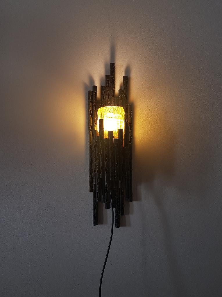Brutalist wandlamp in Murano glas van Marcello Fantoni, 1960, Huis en Inrichting, Gebruikt, Ophalen of Verzenden, Glas, Nvt