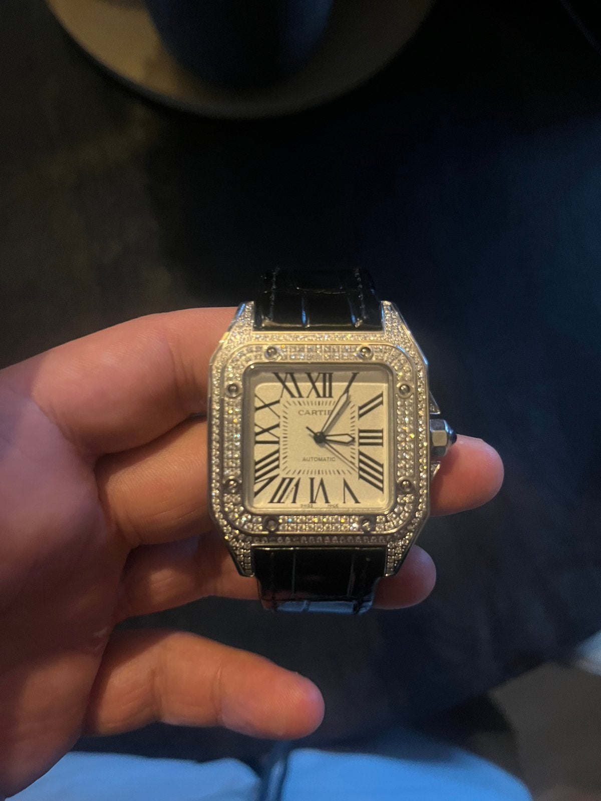Cartier santos horloge custom diamand, Ophalen, Staal, Overige merken, 1960 of later