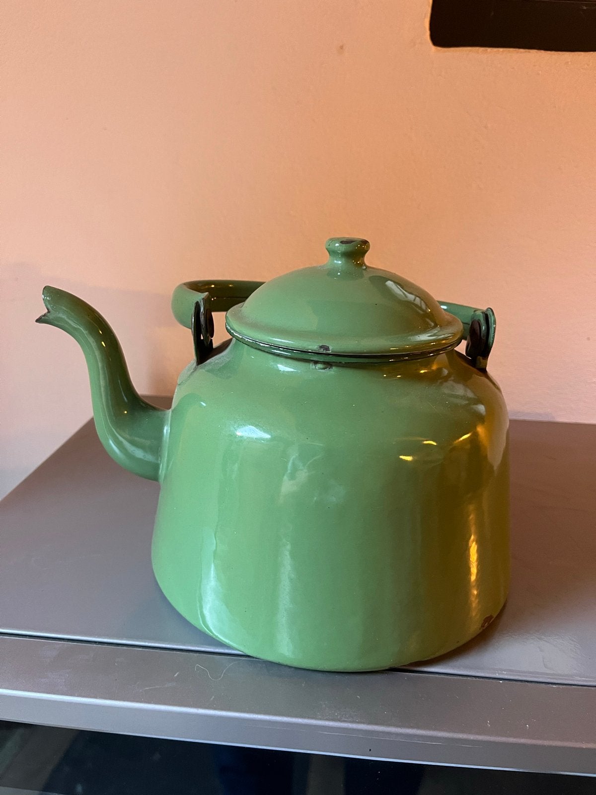 Decoratieve emaille theepot/waterketel - Groen, Antiek en Kunst, Ophalen of Verzenden