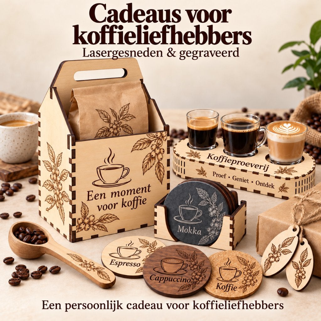 Houten Koffiecadeaus kado - persoonlijk gegraveerd, Ophalen of Verzenden, Nieuw, Handgemaakt