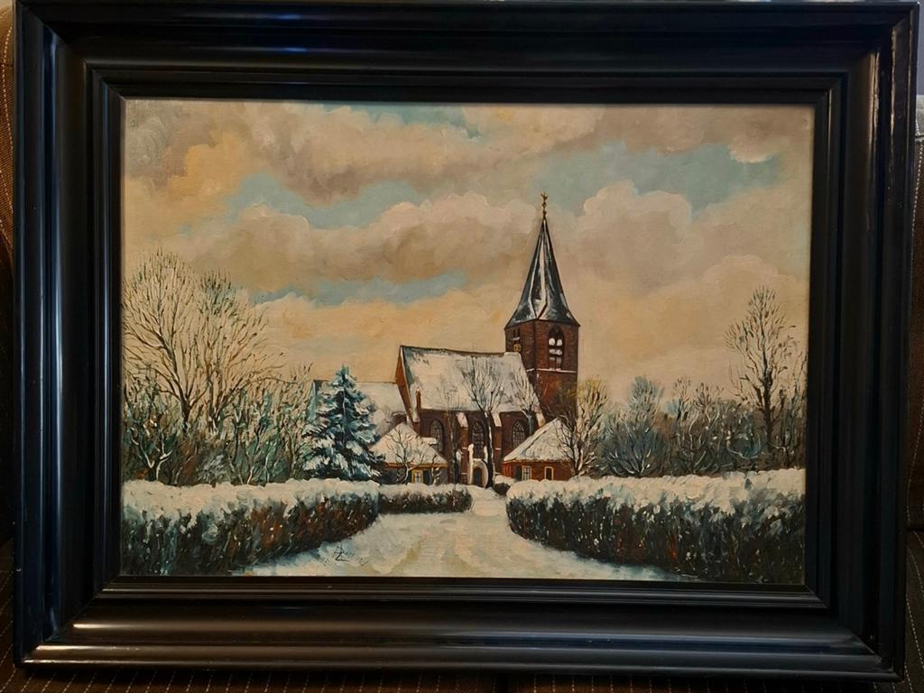 Schilderij olieverf 61x82 cm, afmeting met lijst, Ophalen of Verzenden