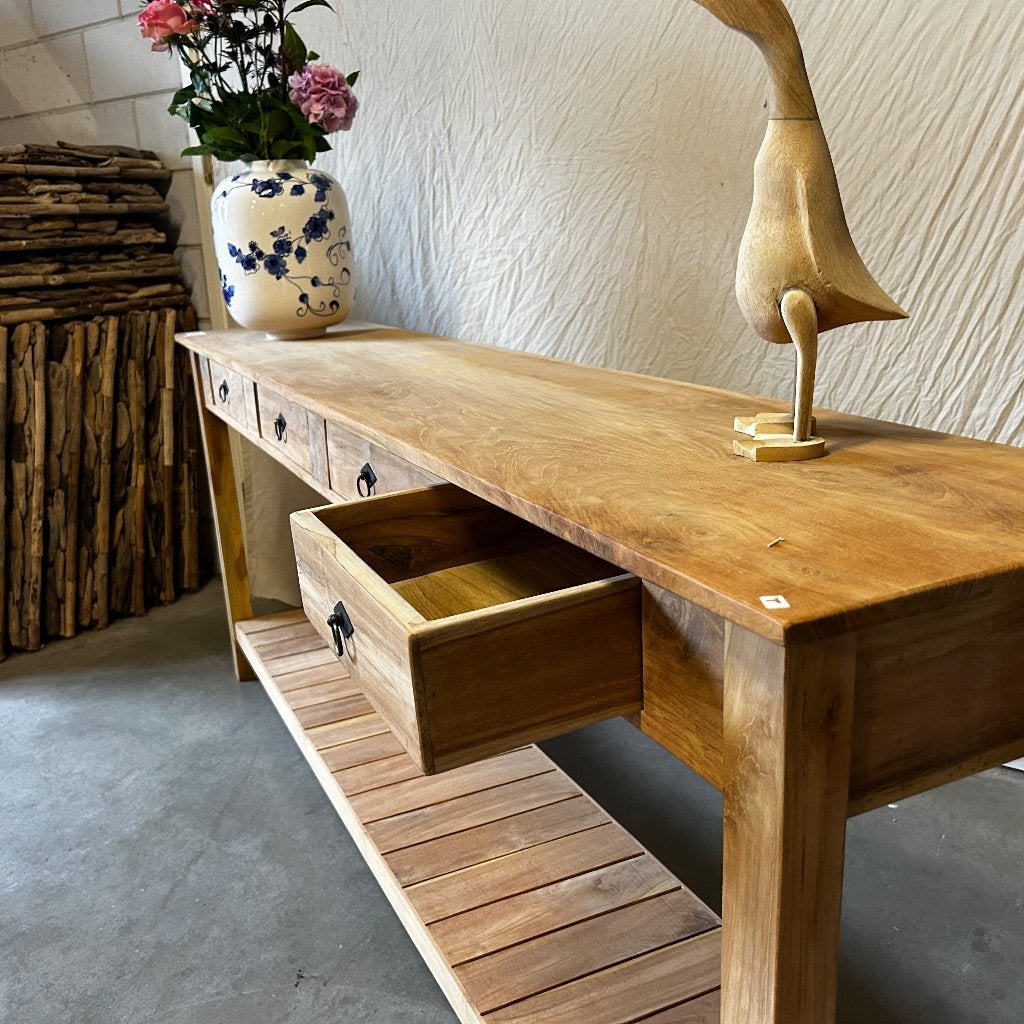houten sidetable teak 200 x 40 cm - 4 lades - Gratis bezorgd, Taag 63, 2491 CS, Den Haag (Forepark), Teakhout, Ophalen of Verzenden
