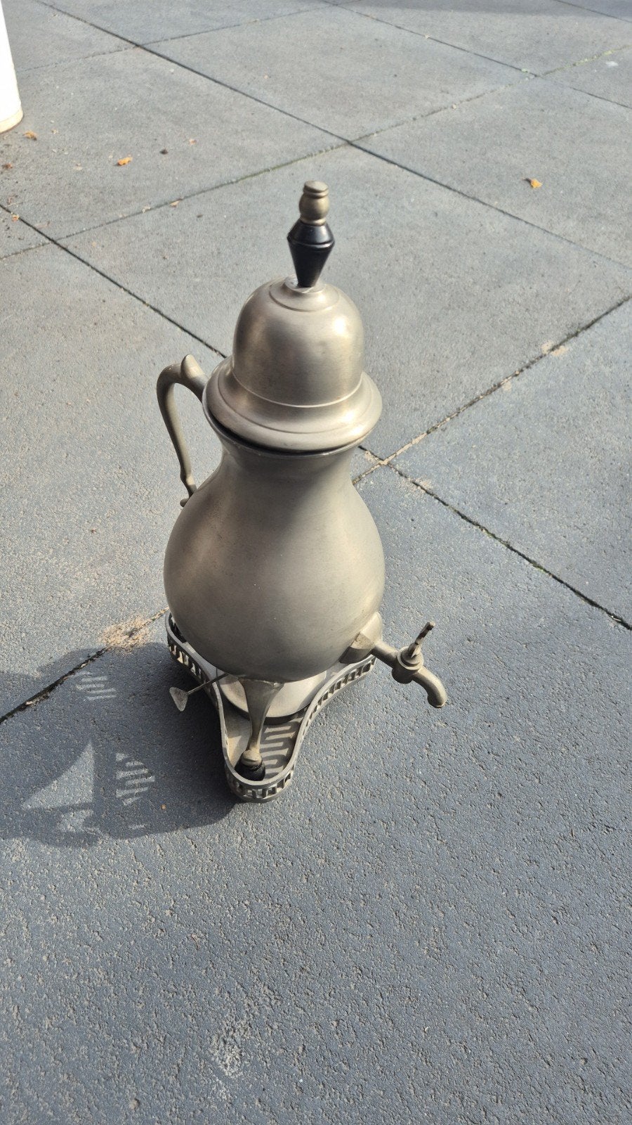 Antieke tinnen theekan met brander, originele staat, Ophalen of Verzenden