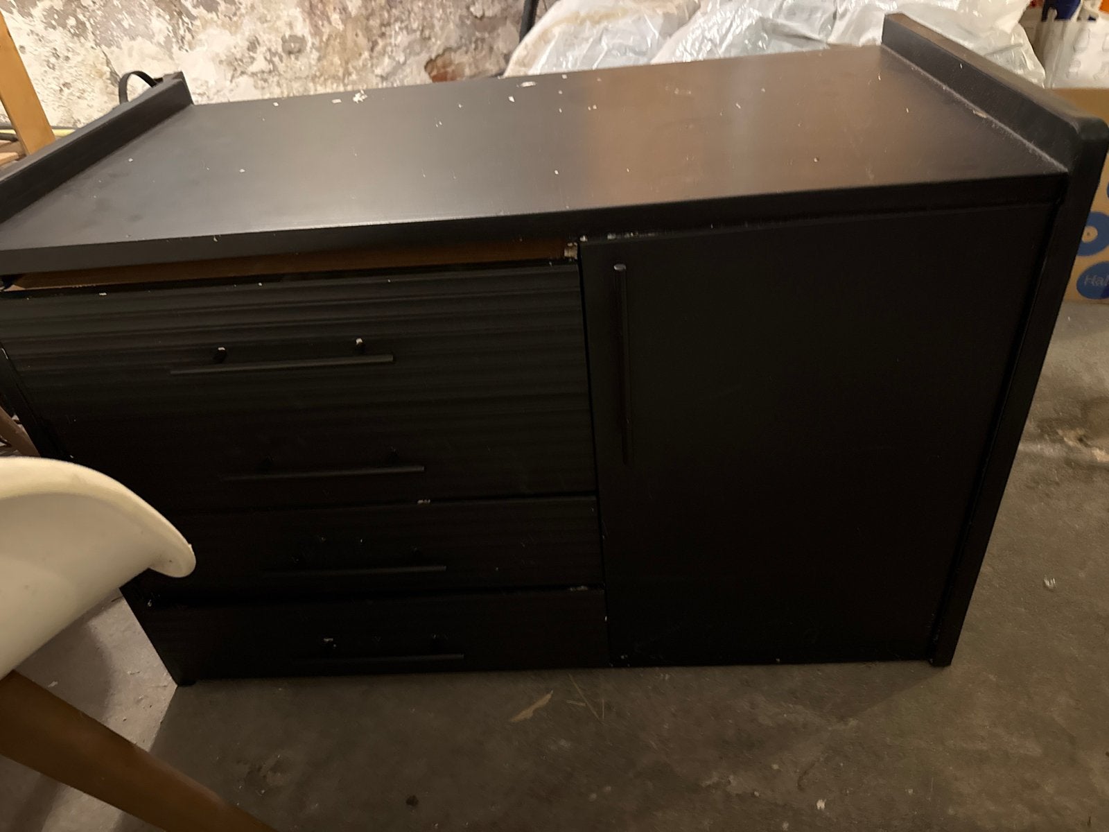 Zwart tv-kastje met lades en opbergvak, Huis en Inrichting, Ophalen, Overige materialen, Gebruikt, 50 tot 100 cm