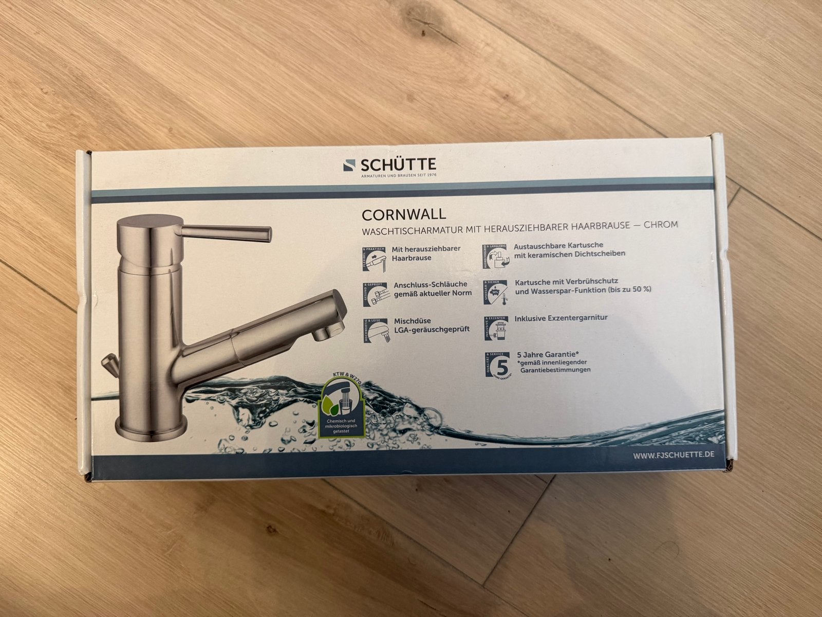 Schütte Cornwall Wastafelkraan Chroom - Nieuw in doos, Ophalen of Verzenden, Nieuw, Chroom, Kraan