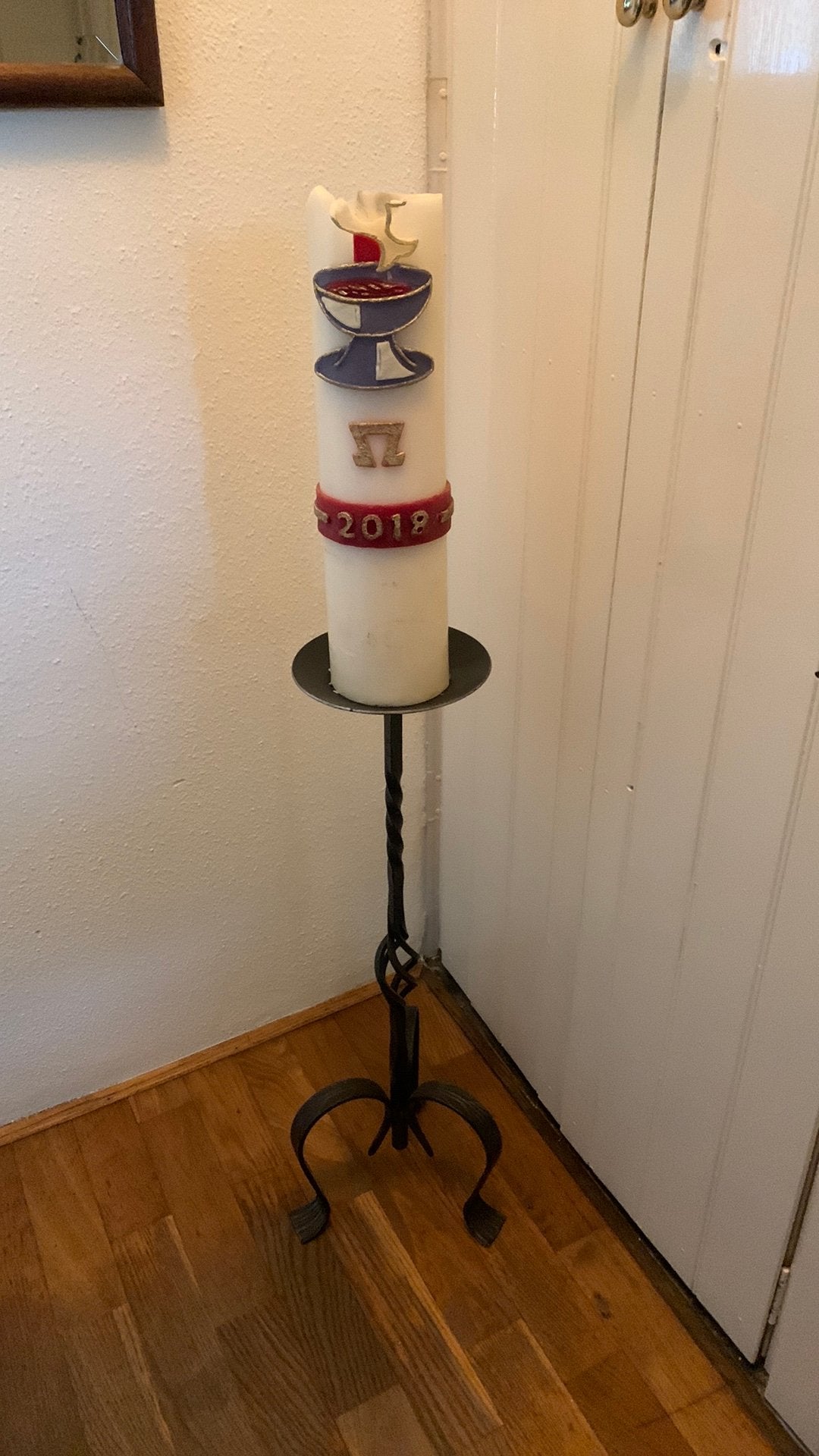 Kerk  kaars met gesmeden kaarsen standaard, Ophalen, Kaars