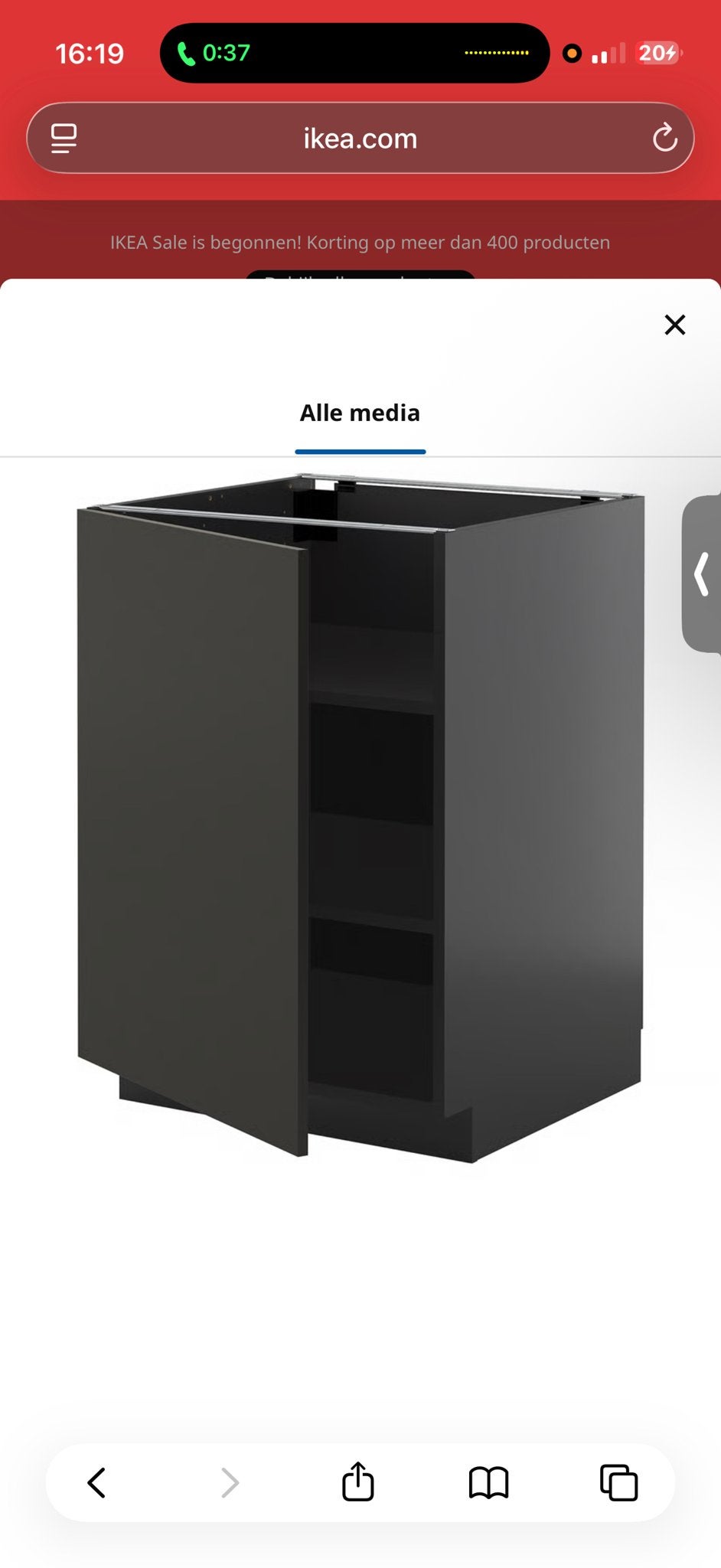 IKEA METOD onderkast met planken, donkergrijs, Ophalen, 50 tot 100 cm, Zo goed als nieuw, 25 tot 50 cm