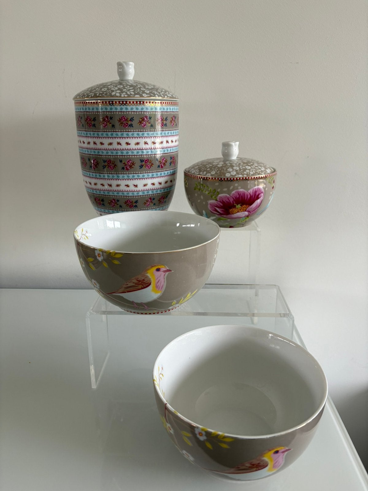 Pip Studio servies beige-rose voorraad-en suikerpot schalen, Ophalen of Verzenden, Nieuw, Porselein, Overige stijlen