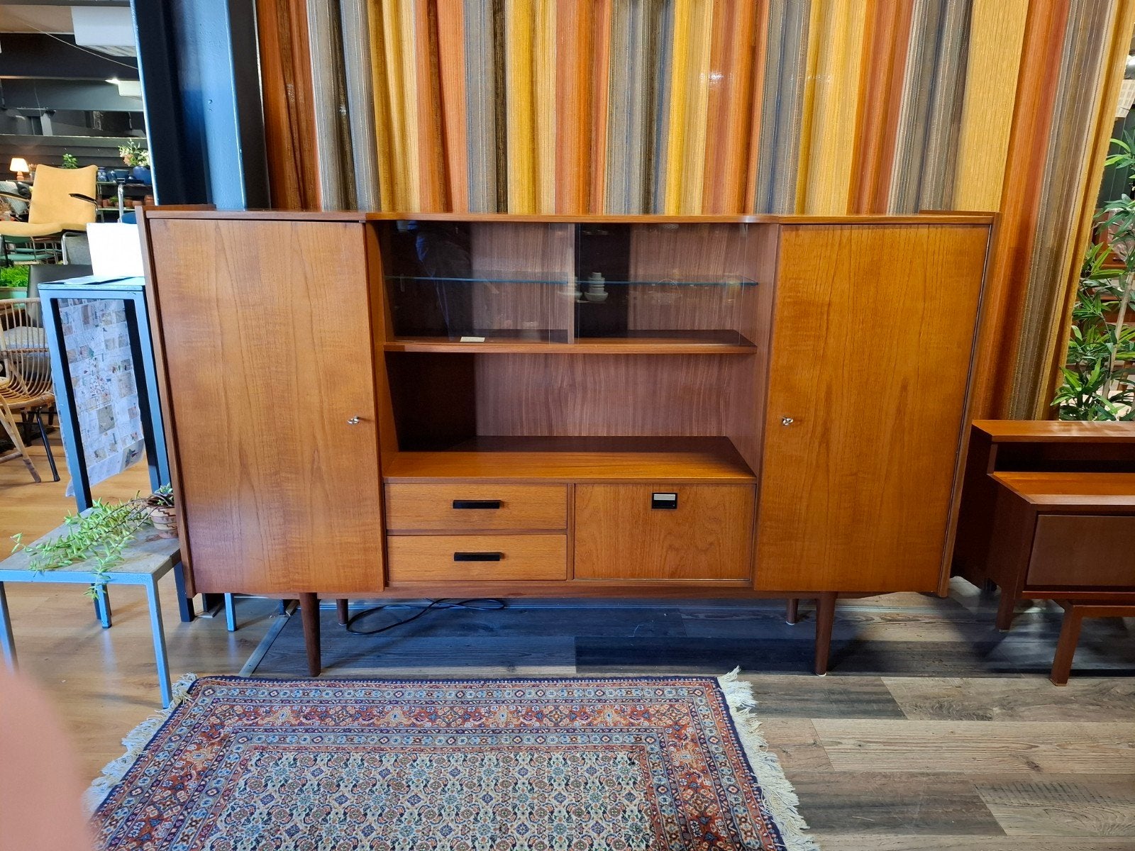 Vintage highboard teak mid century design kast wandkast, Ophalen, ...., Glas, 150 tot 200 cm