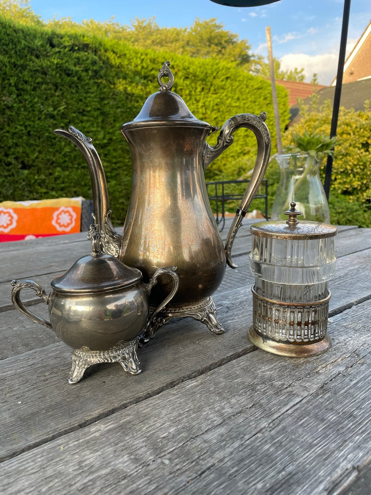 Antieke verzilverde koffie- en theeset, Ophalen of Verzenden