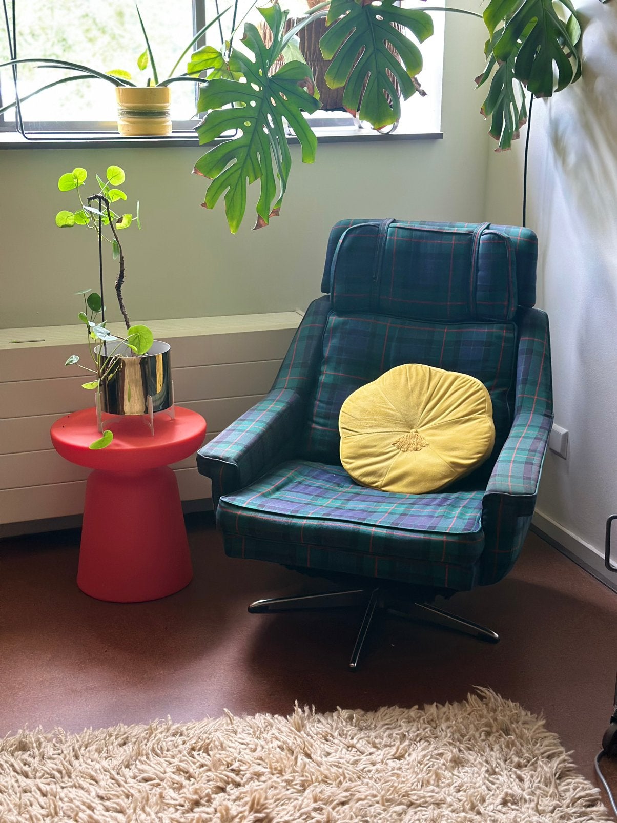 Vintage Retro draai fauteuil op chrome voet, Huis en Inrichting, Fauteuils, Ophalen, Gebruikt, Minder dan 75 cm, Nvt