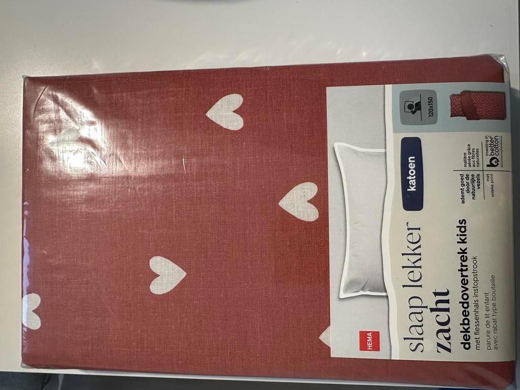 2x Nieuwe HEMA dekbedovertrekken kids-terracotta met hartjes, Huis en Inrichting, Slaapkamer | Beddengoed, Ophalen, Eenpersoons