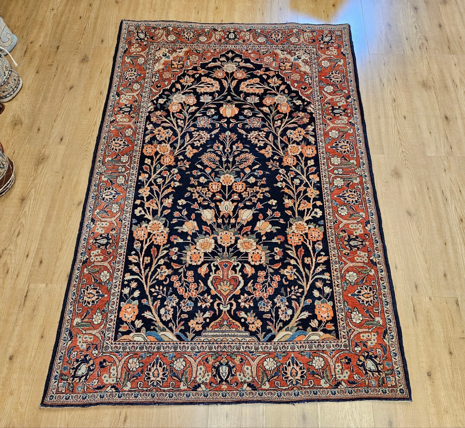 Vintage handgeknoopt perzisch tapijt sarough antiek 200x133, Info@SlatsAntiek.nl, Tweedehands, 100 tot 150 cm, Perzisch