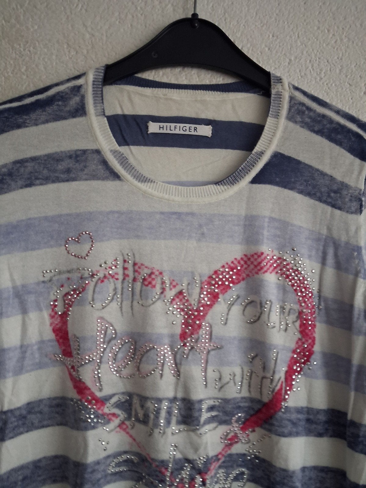 Hilfiger gestreepte trui met hartopdruk, Maat 38/40 (M), Blauw, Ophalen of Verzenden, Hilfiger