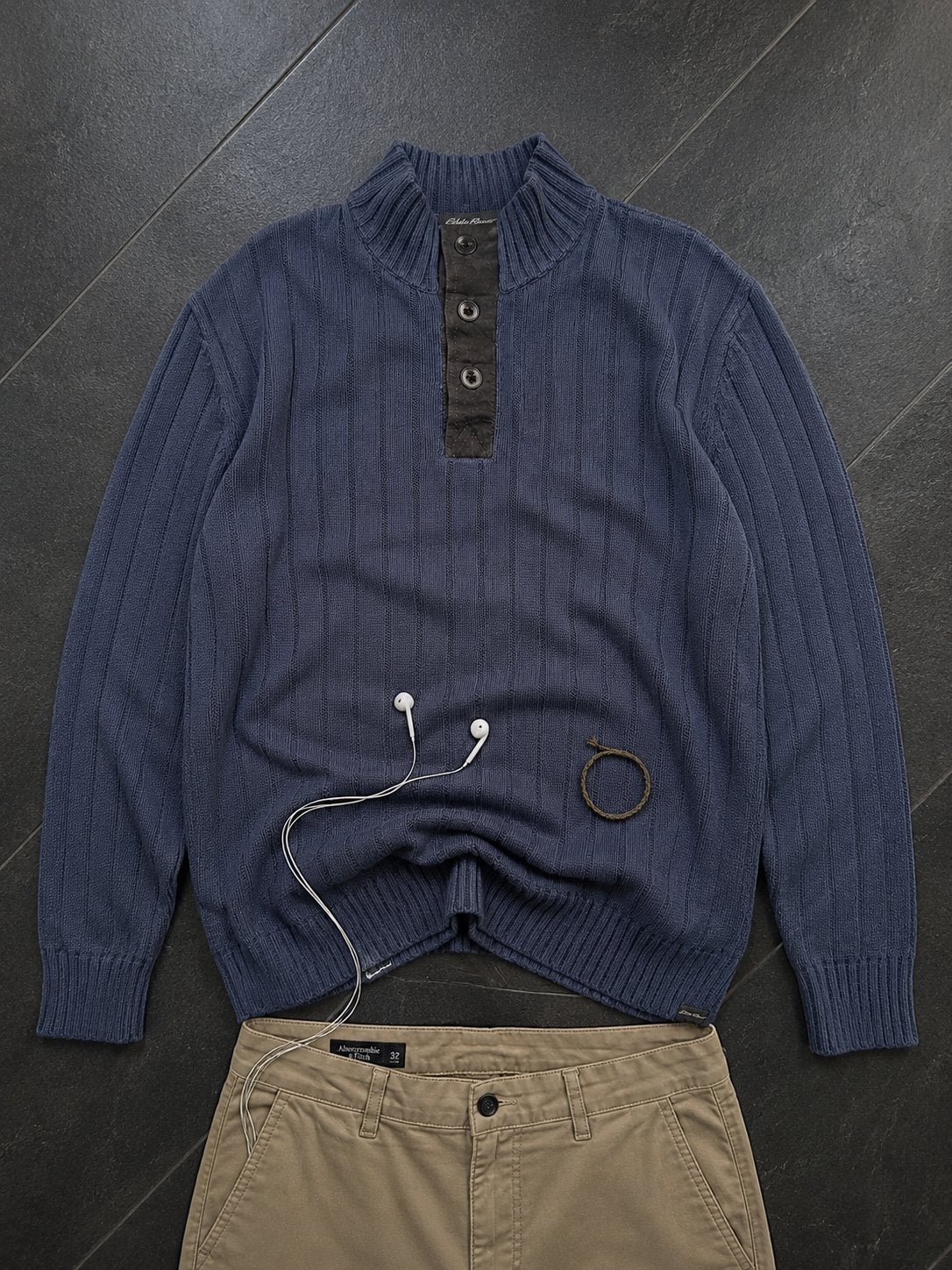 Eddie Bauer Donkerblauwe Henley Trui Maat L, Kleding | Heren, Maat 52/54 (L), Gedragen, Eddie Bauer, Verzenden