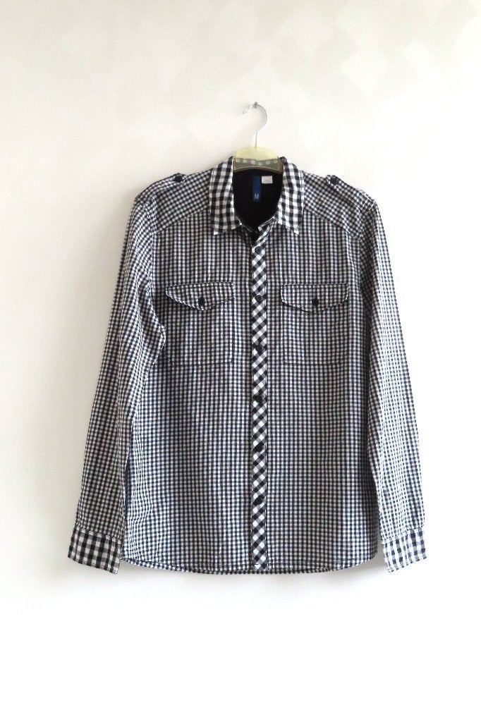 Overhemd Lange Mouw Ruit Zwart Wit H&M mt M (G65), Zwart, Zo goed als nieuw, H&M, Halswijdte 39/40 (M)