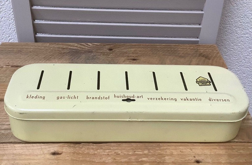 het iconische Brabantia spaarblikje, Verzamelen, Spaarpotten, Ophalen of Verzenden, Gebruikt, Metaal of Blik, Overige thema's