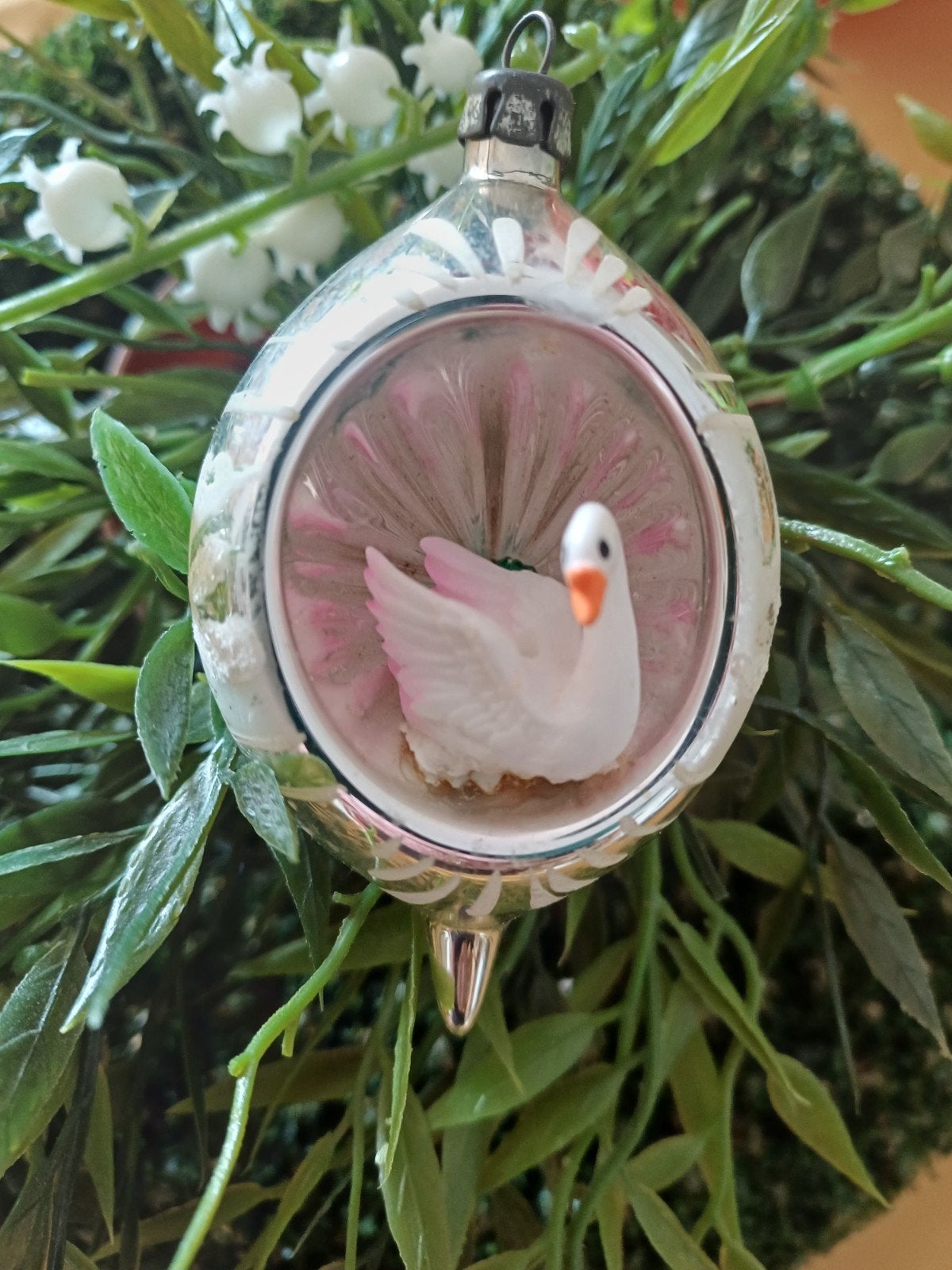 vintage kerstbal van glas met zwaan, Diversen, Kerst, Ophalen of Verzenden